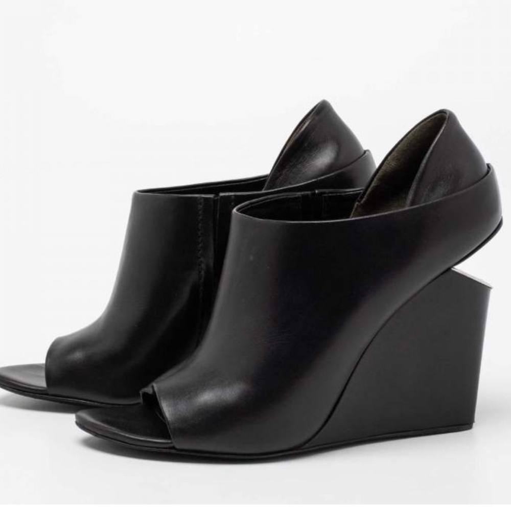 Alexander Wang Black Leather Wedge Peep Toe Pumps